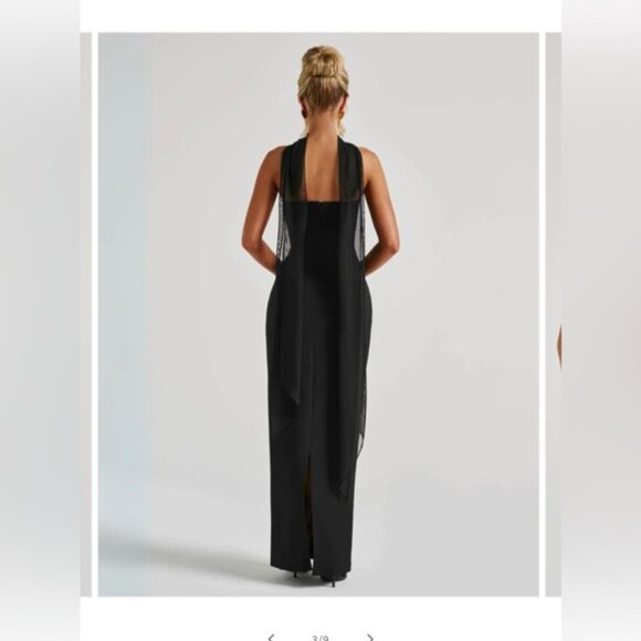 Athene Black Vesper maxi dress/black wedding guest dress with neck scarf - Picture 3 of 5